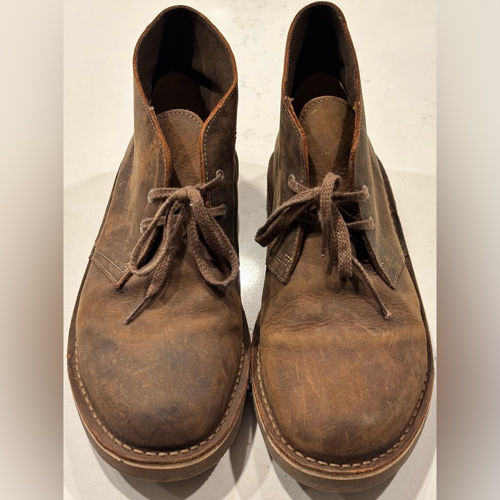 CLARKS Bushacre 2 Men's Chukka Boots Distressed Brown Leather Lace-up Size 9.5 - Picture 2 of 8
